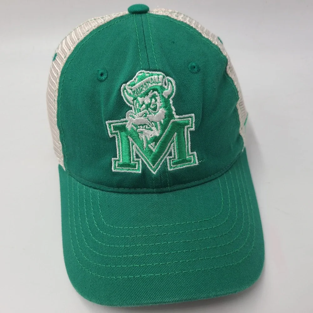 Marshall Thundering Herd Hat Snapback Trucker Mesh Zephyr Green Beige NCAA Men